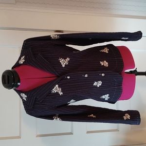 Christopher and Banks Vintage Quilted Embroidered Jacket Navy/Cream S